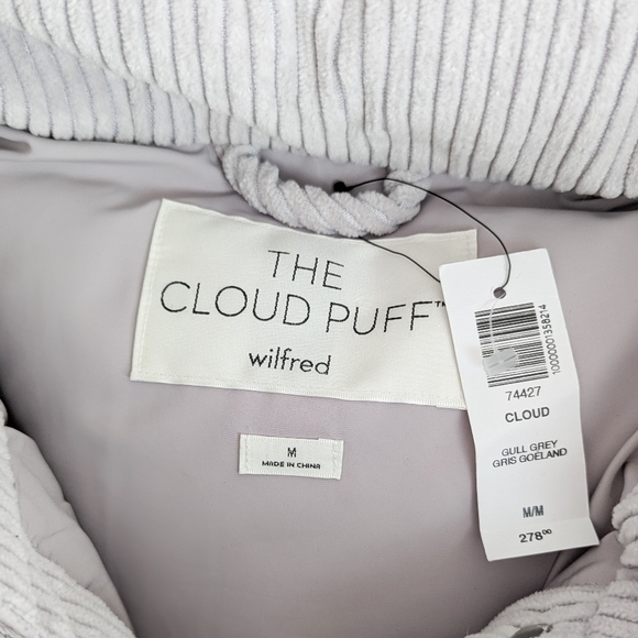 NWT WILFRED Cloud Puff Coat Gull Grey Cush Cord Corduroy Jacket M Aritzia - Picture 14 of 14